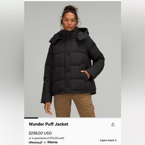 lululemon athletica Black Wunder Puff Jacket